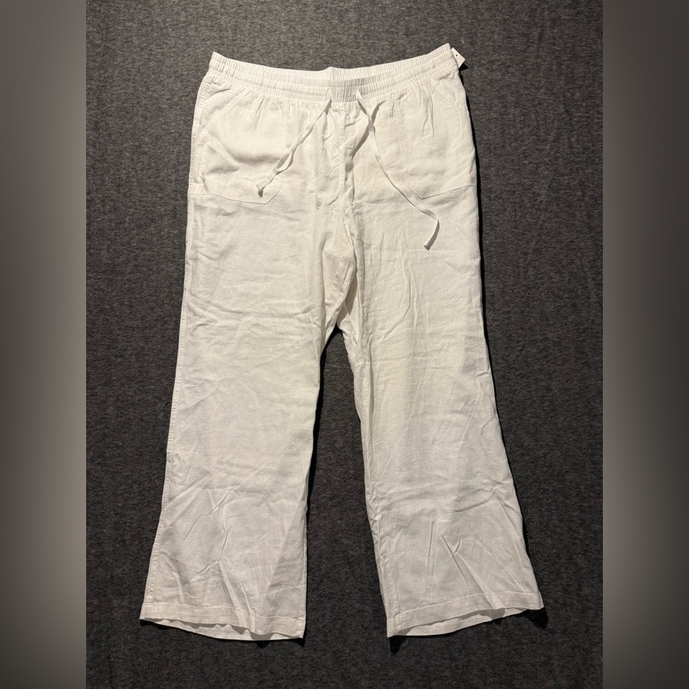 Cato linen blend wide leg pants womens 22/24W off white High Rise beach comfort